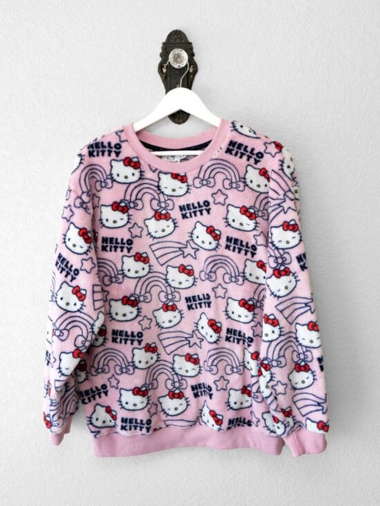 Sanrio Tops - Hello Kitty Sanrio Plush Sweatshirt Womens M Pink Fleece Oversized Kawaii Cozy